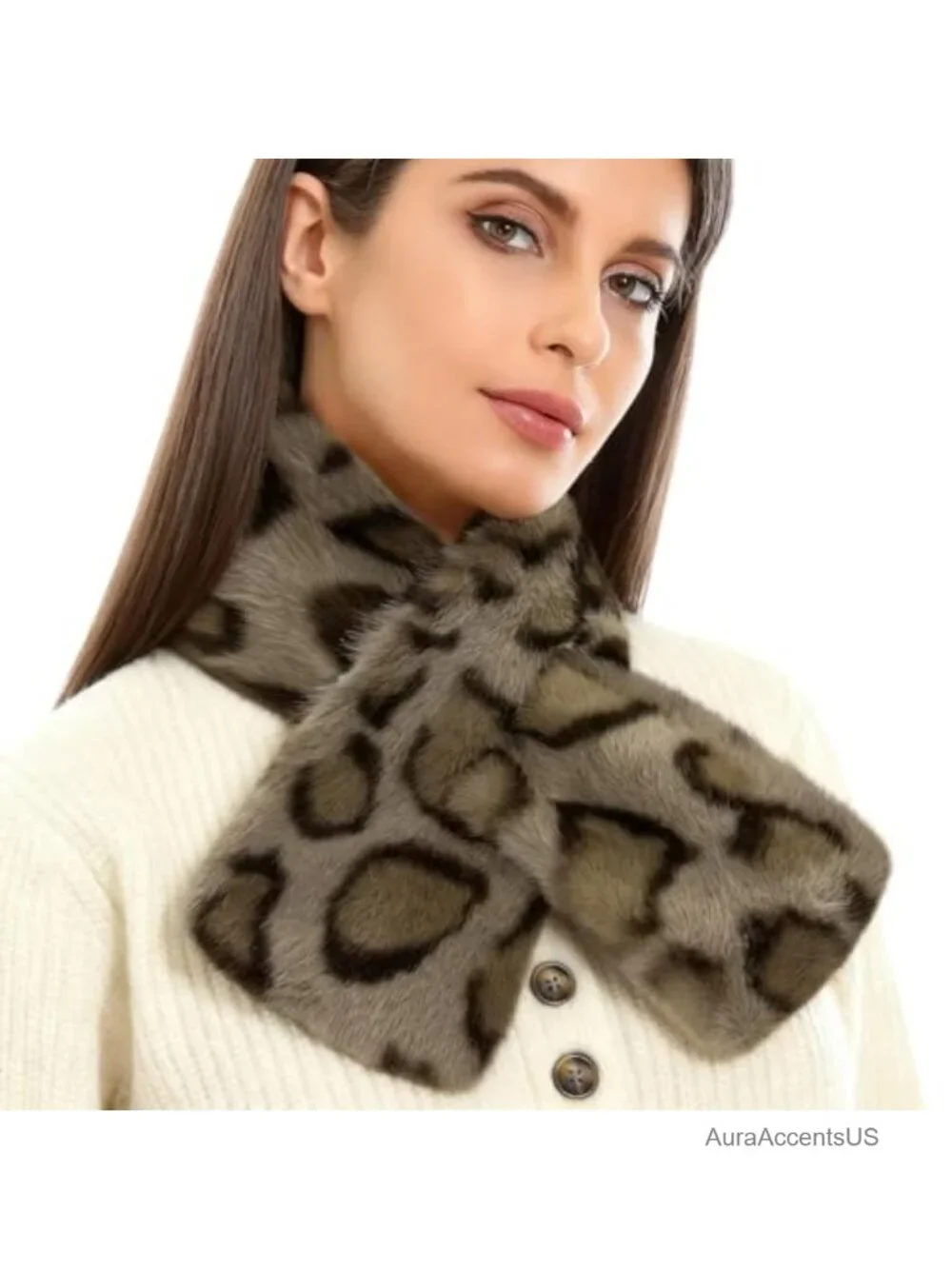 Faux Fur Scarf Neck Warmer Fluffy Winter Wrap with Slit Design
